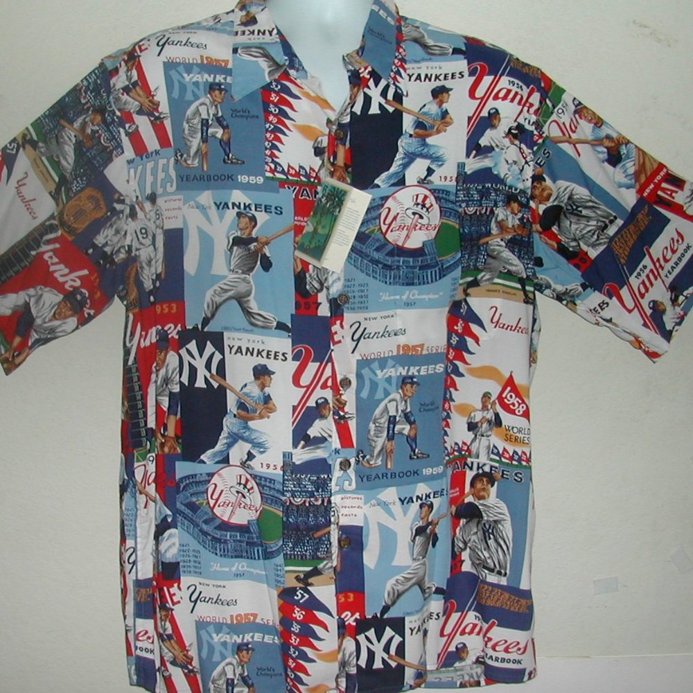 NWT Mens Lg. REYN SPOONER~Bronx Bombers-YANKEES Spun Cotton HAWAIIAN Camp Shirt